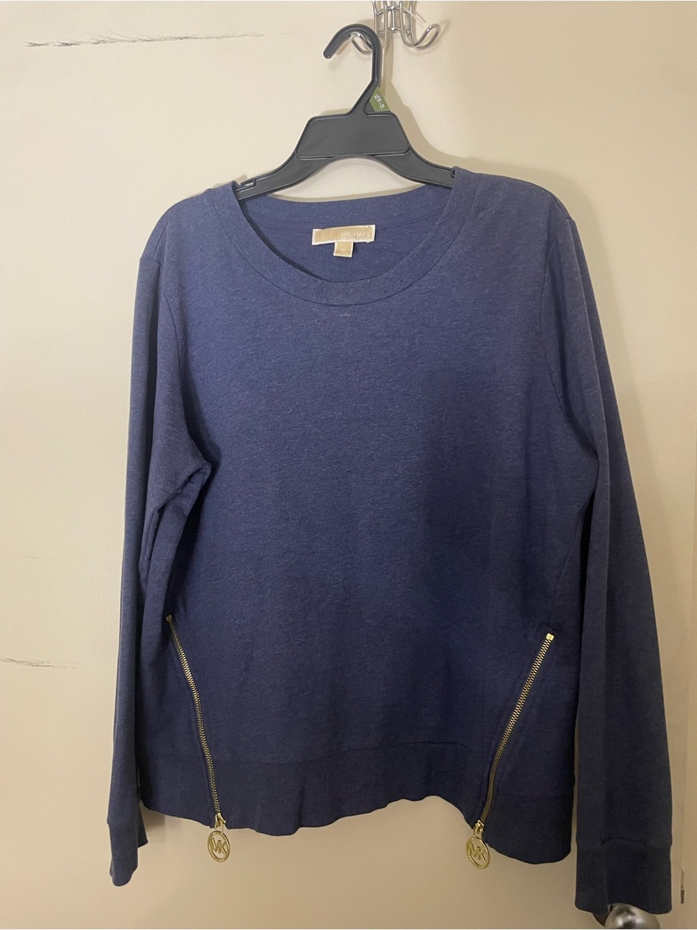 Michael Kors Navy Crewneck Sweater with Gold Zip Details